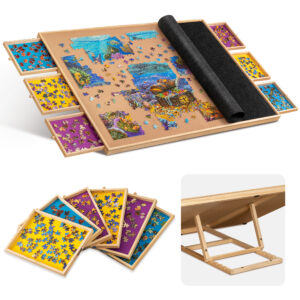 Tilting Puzzle Board with 6 Drawers & Cover, Adjustable Jigsaw Puzzle Table with Built-in Easel / Stand - JPT042