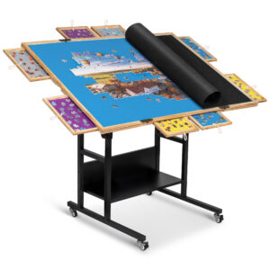 Tilting & Foldable Puzzle Table with 8 Drawers & Cover, Adjustable Puzzle Tables JPT044