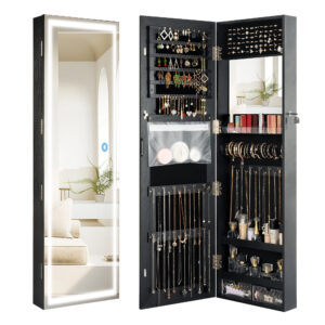 Becko US LED Mirror Jewelry Cabinet with 3 Colored Light WGSSG003-Bla