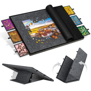 Foldable & Tilting Puzzle Board with 6 Colored Drawers & Cover JPB073-DGra