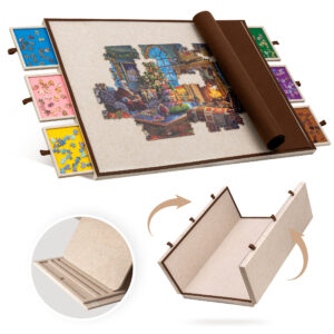 Foldable & Tilting Puzzle Board with 6 Colored Drawers & Cover JPB073-LTan