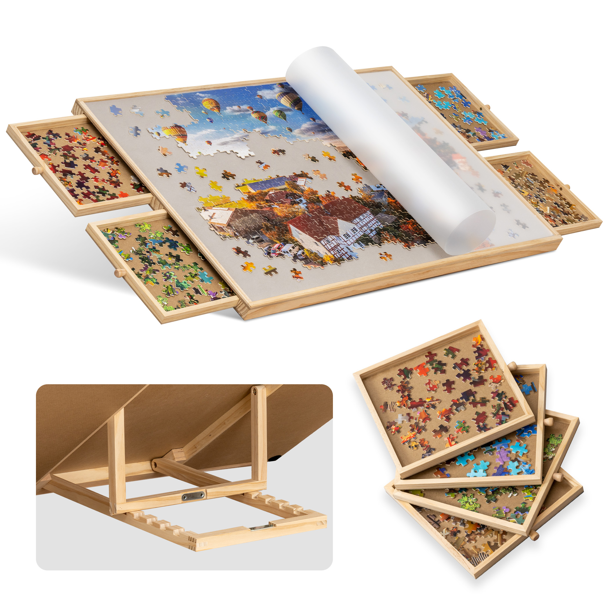 Tilting Jigsaw Puzzle Board with 4 Colorful Drawers & Cover JPT041