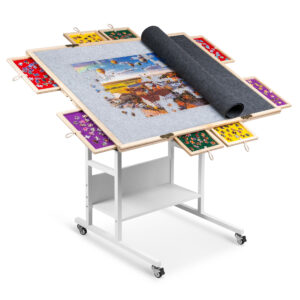 Tilting & Foldable Puzzle Table with 8 Drawers & Cover, Adjustable Puzzle Tables JPT044-Whi