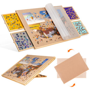 2-in-1 Tilting & Rotating Puzzle Board with 4 Colorful Drawers & Cover JPT045