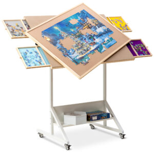 Tilting Puzzle Table with 5 Drawers & Cover, Adjustable Puzzle Board with 5 Tilt Angle & Height Adjustment - JPT046