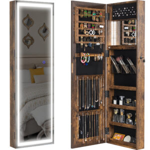 Becko US Wooden Jewelry Armoire with Outside & Inside Mirror Lights WGSSG005-Bro