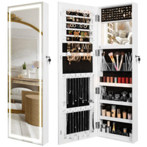 Becko US Wooden Jewelry Armoire with Outside & Inside Mirror Lights WGSSG005-Whi