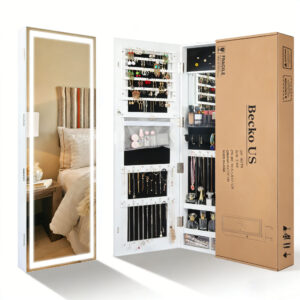 Becko US LED Mirror Jewelry Cabinet with 3 Colored Light WGSSG003