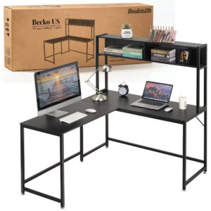 Becko US L Shaped Desk with Hutch WGDNZ002