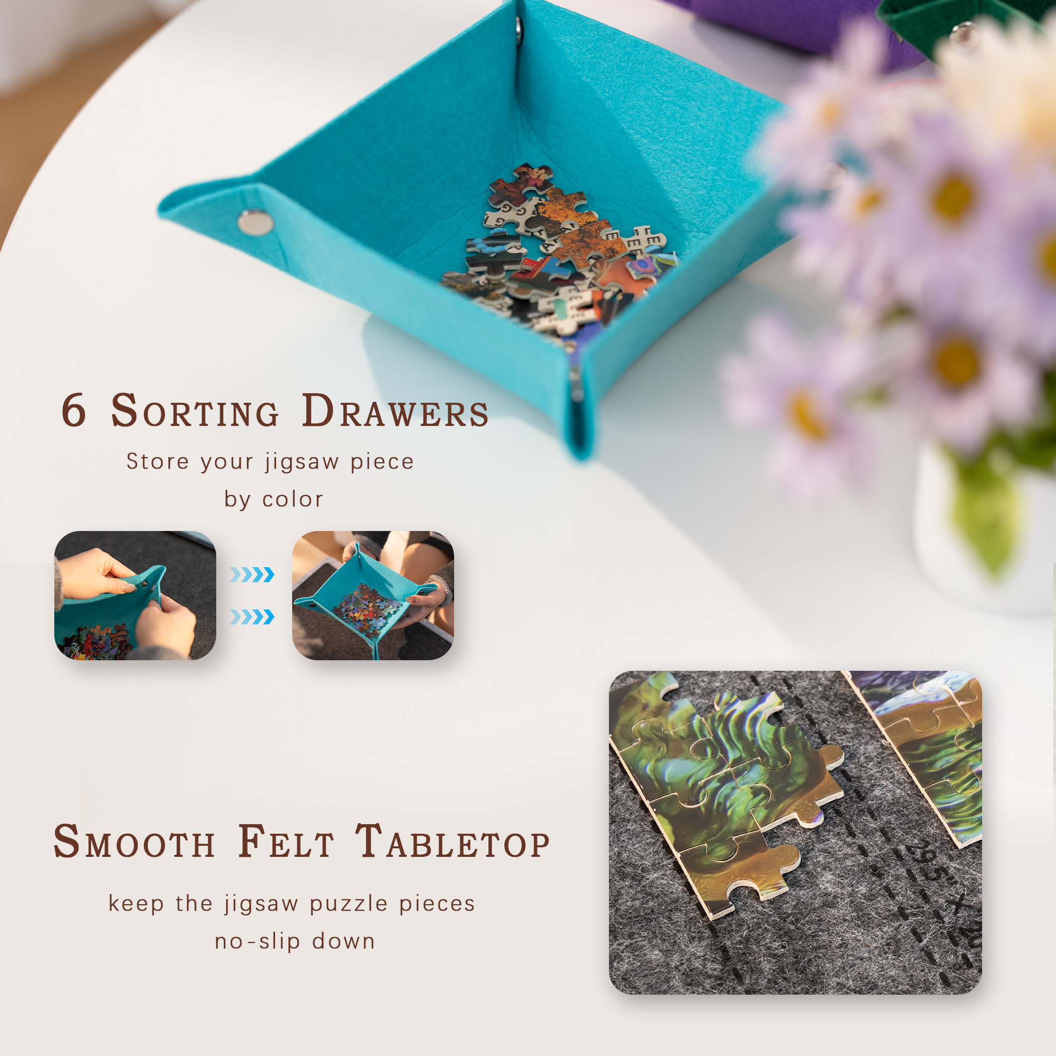 Jigsaw Puzzle Board with 6 Trays & Cover JPB082