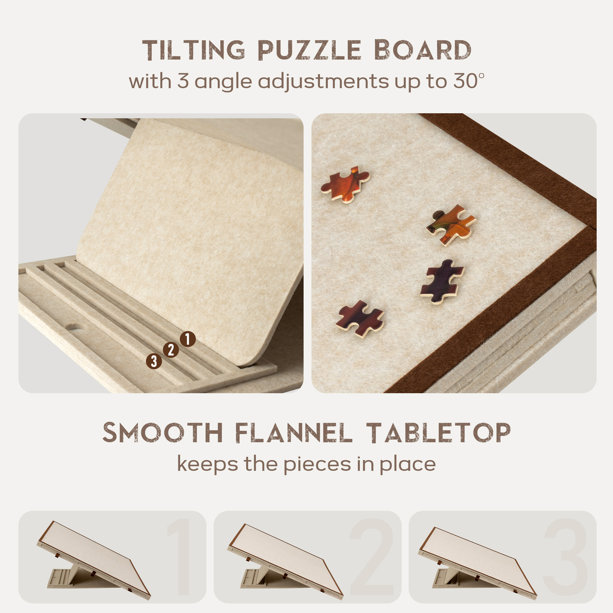 Foldable & Tilting Puzzle Board with 6 Colored Drawers & Cover JPB073-LTan