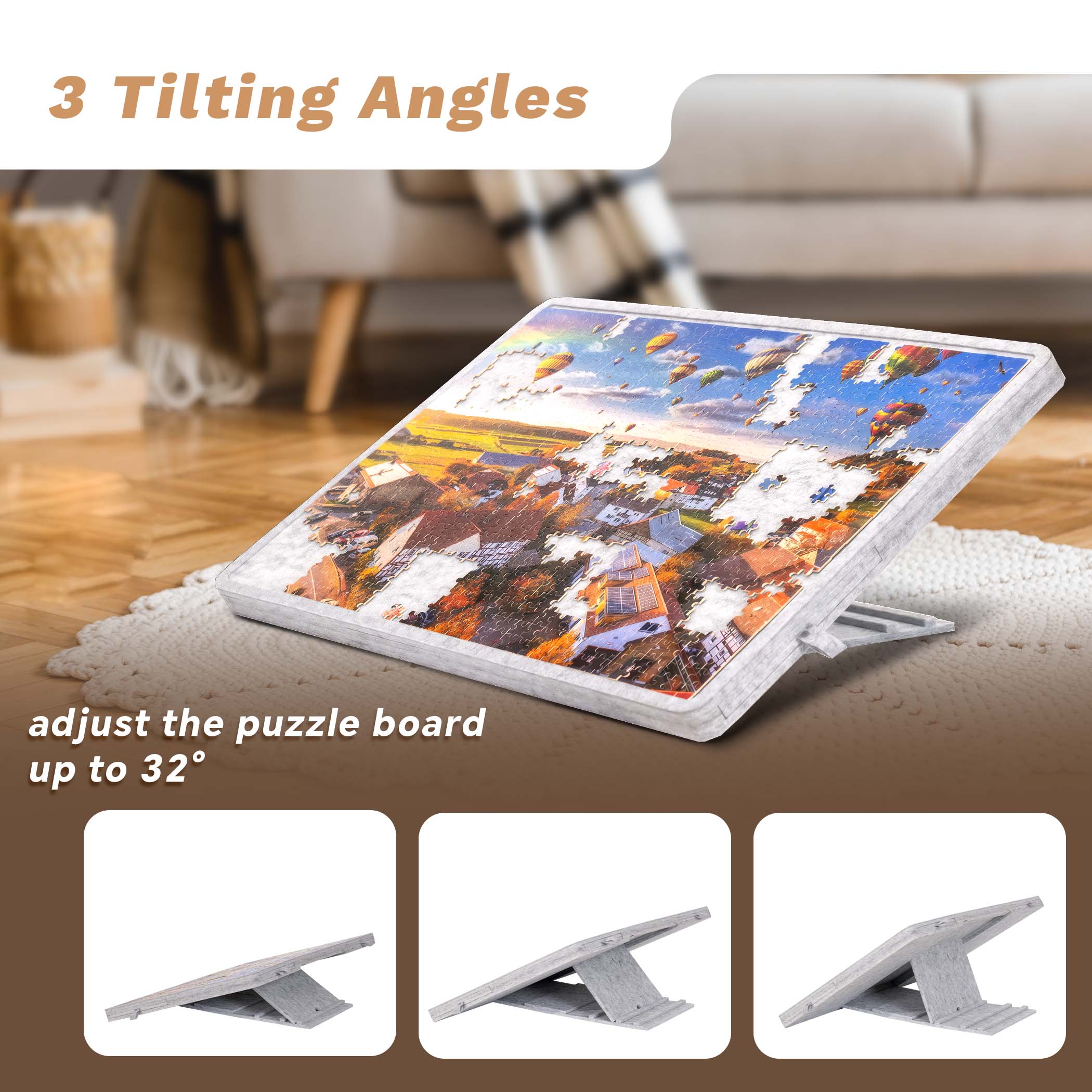 Tilting Puzzle Board with 4 Colorful Drawers & Cover JPB074-LGra