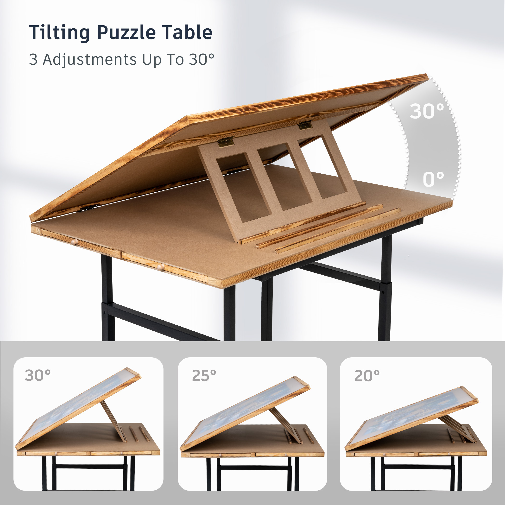 Jigsaw Puzzle Table with Legs, 3 Tilting Angles & 5 Height Adjustment JPT034