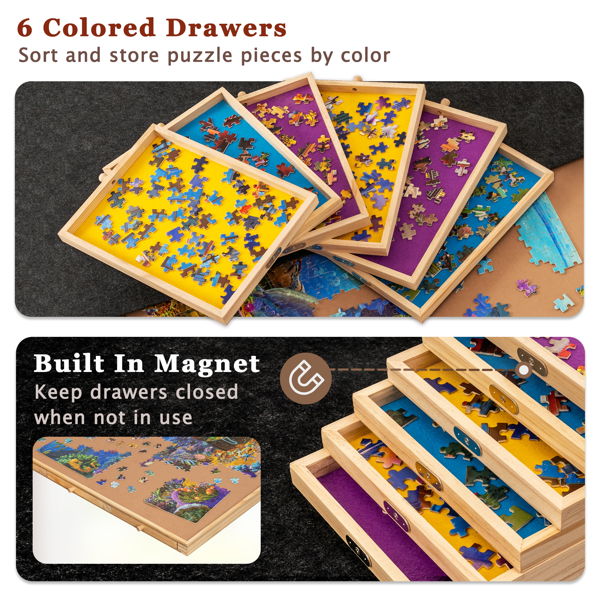 Tilting Puzzle Board with 6 Drawers & Cover, Adjustable Jigsaw Puzzle Table with Built-in Easel / Stand – JPT042