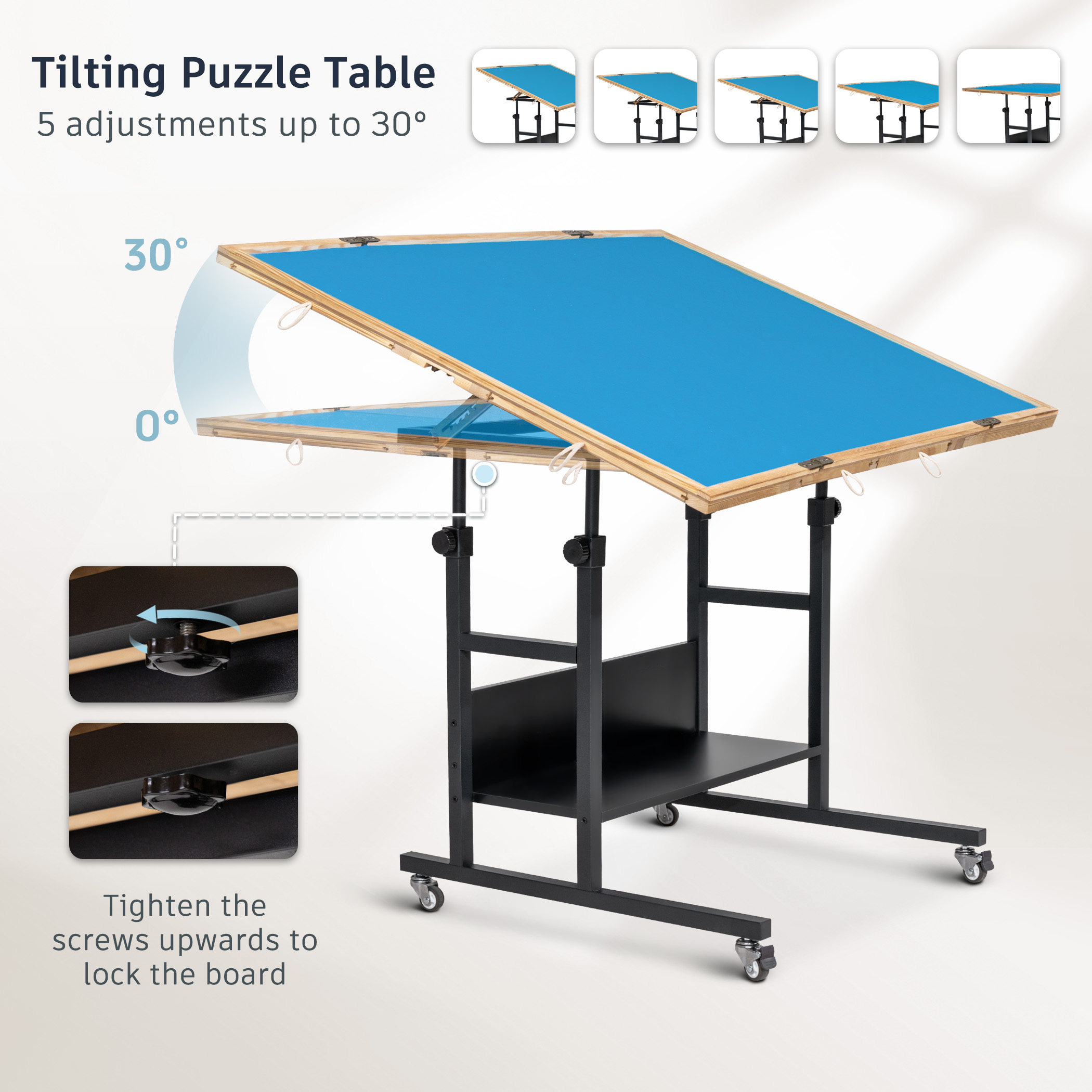 Tilting & Foldable Puzzle Table with 8 Drawers & Cover, Adjustable Puzzle Tables JPT044