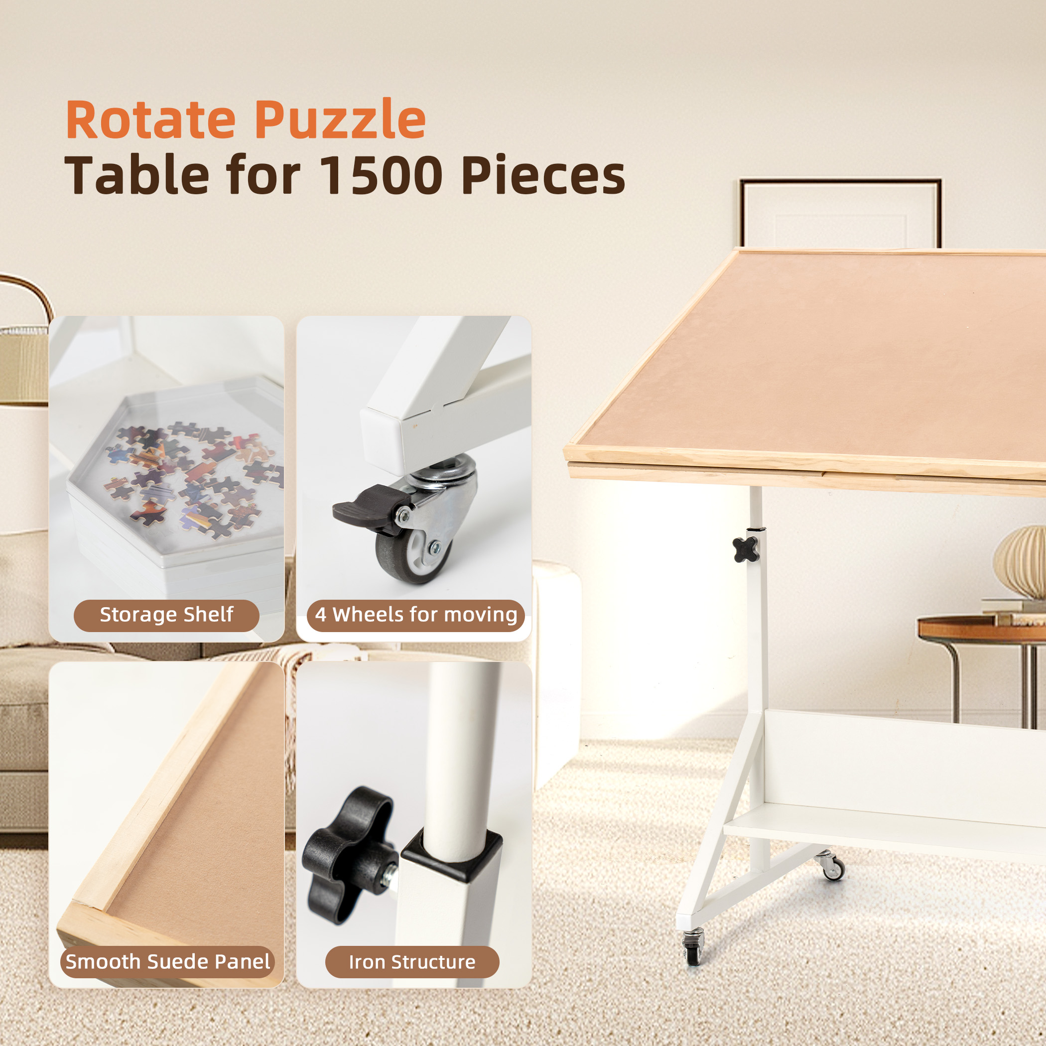 Tilting Puzzle Table with 5 Drawers & Cover, Adjustable Puzzle Board with 5 Tilt Angle & Height Adjustment – JPT046