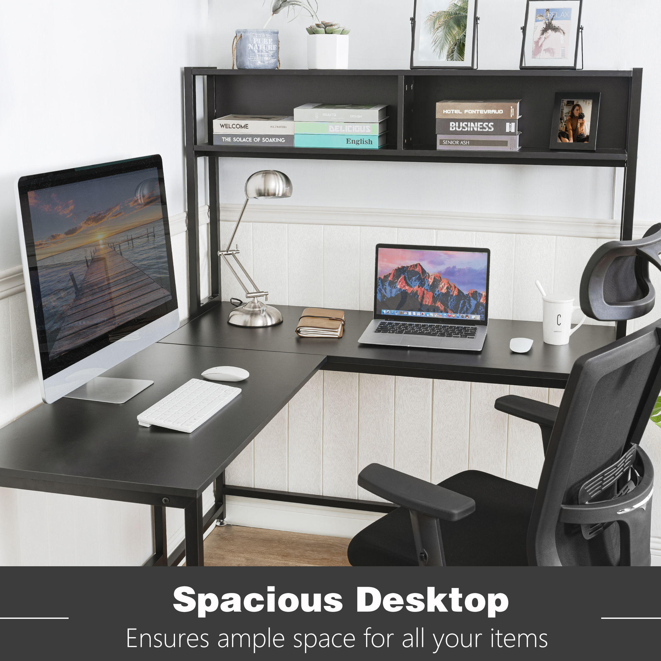 Becko US L Shaped Desk with Hutch WGDNZ002