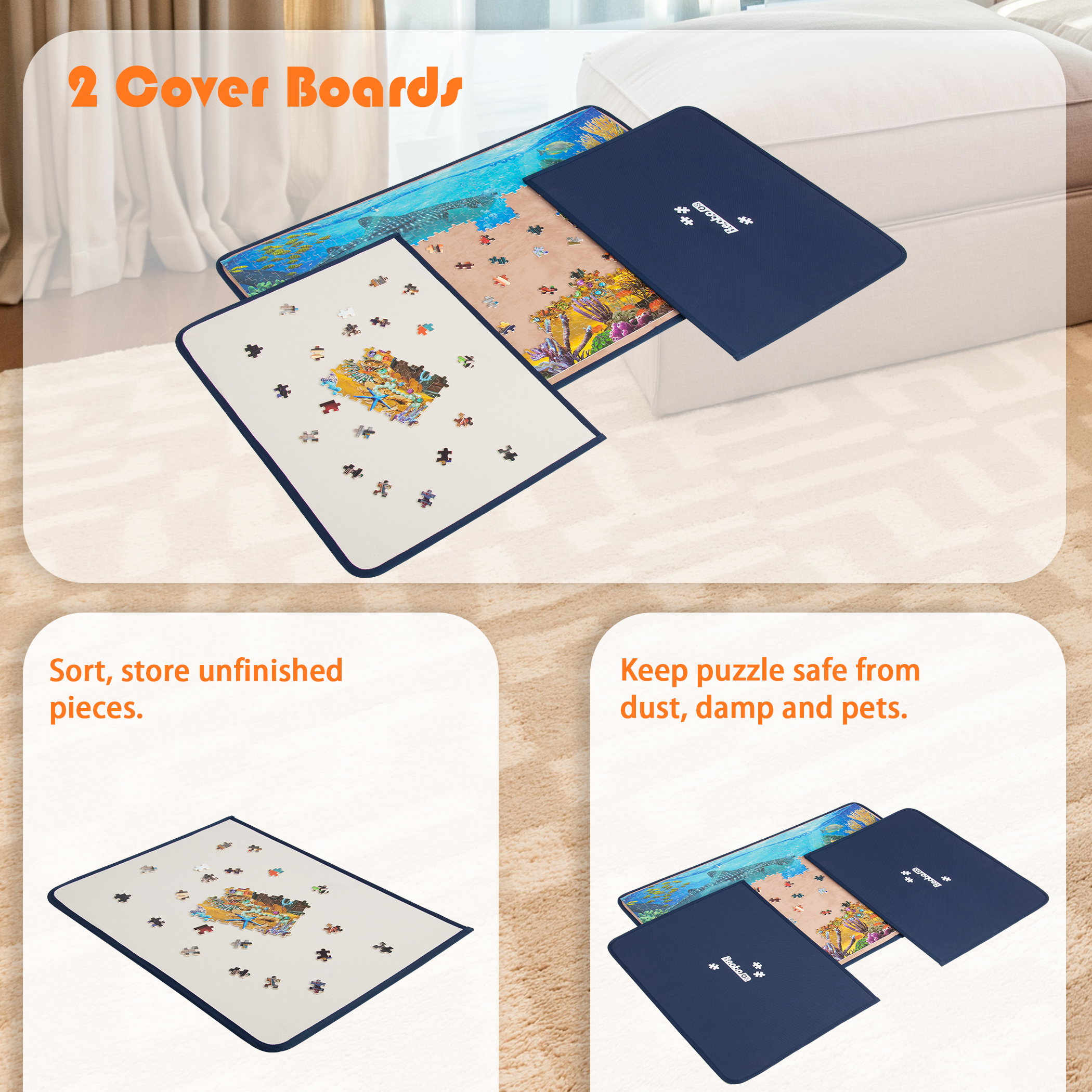 Becko US Jigsaw Puzzle Board with Covers Portable Puzzle Mat WGPTB006-Khi