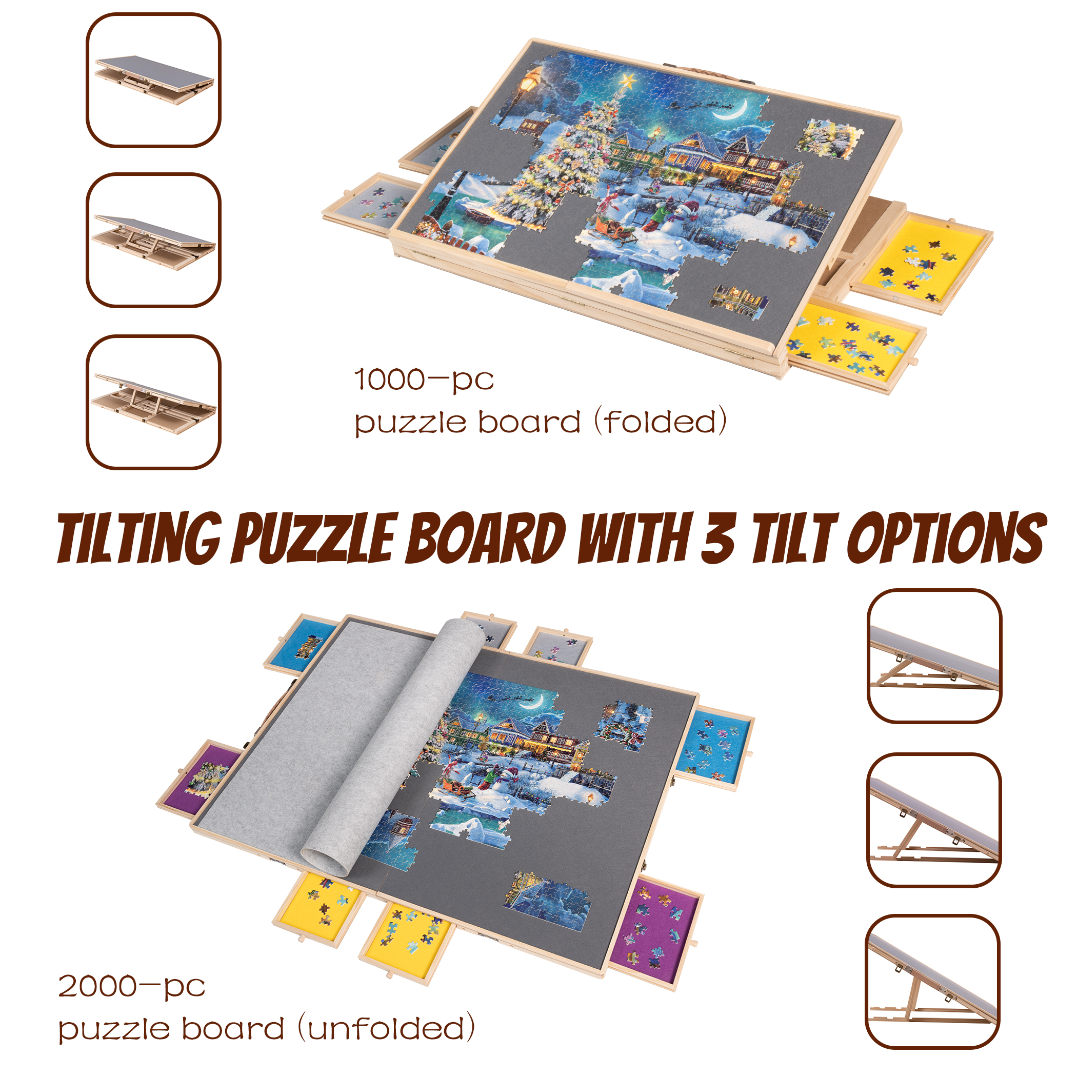Becko US 2000 Piece Foldable & Tilting Jigsaw Puzzle Board with 8 Sorting Drawers & Felt Cover WGPTB050