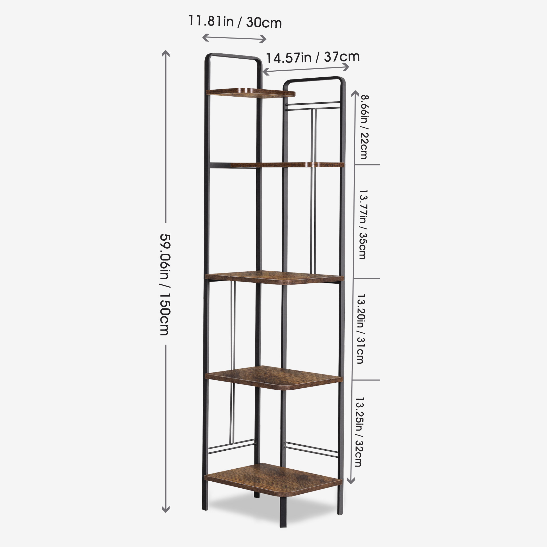 Becko US Corner Bookshelf Bookcase 5 Tier WGQJJ002-Bro