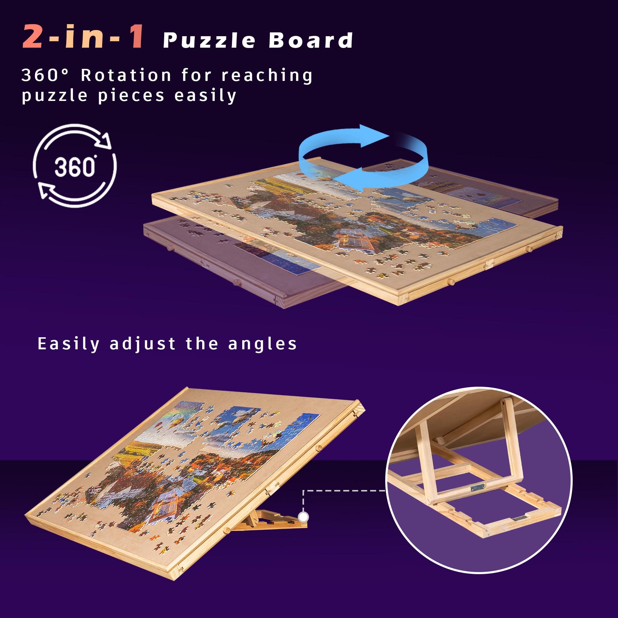 2-in-1 Tilting & Rotating Puzzle Board with 4 Colorful Drawers & Cover JPT045