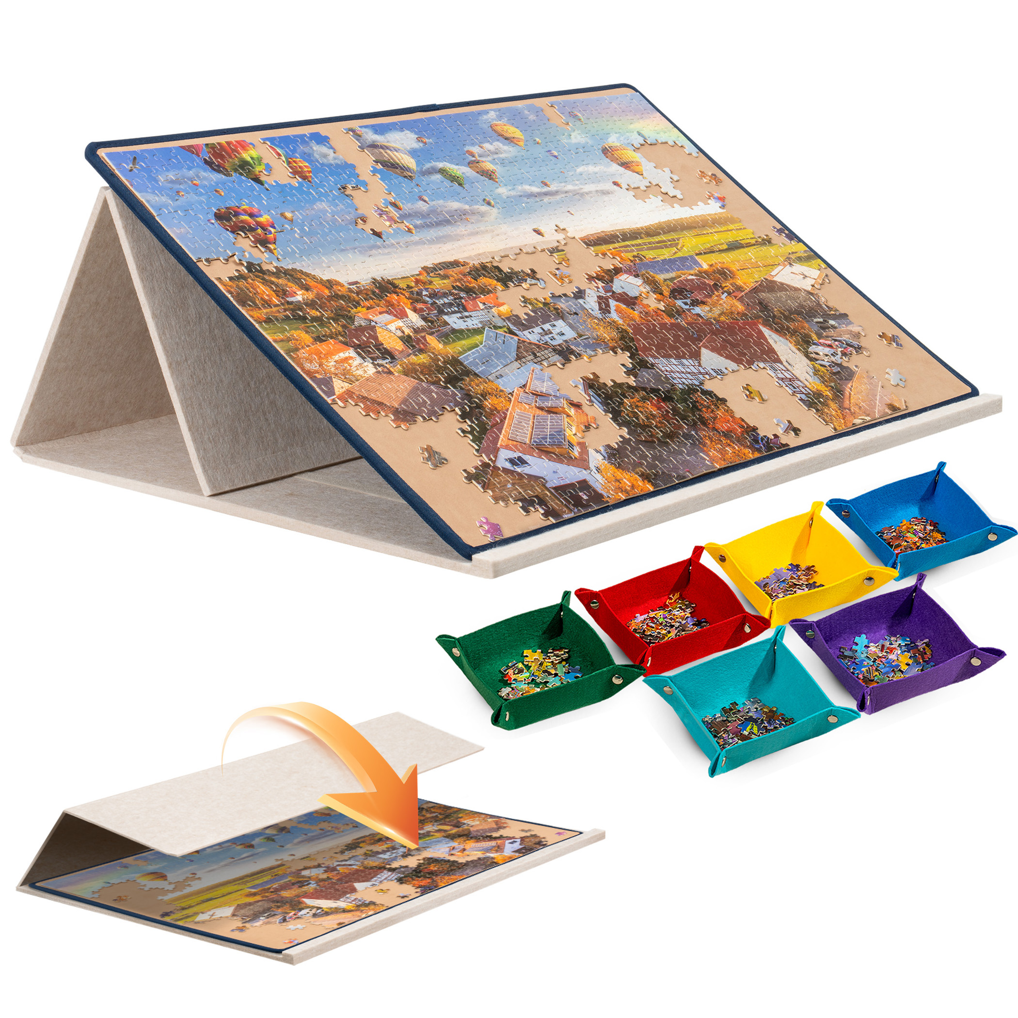 1000 Piece Tilting Puzzle Mat and Board with 6 Trays & Cover JPJ007-Khi