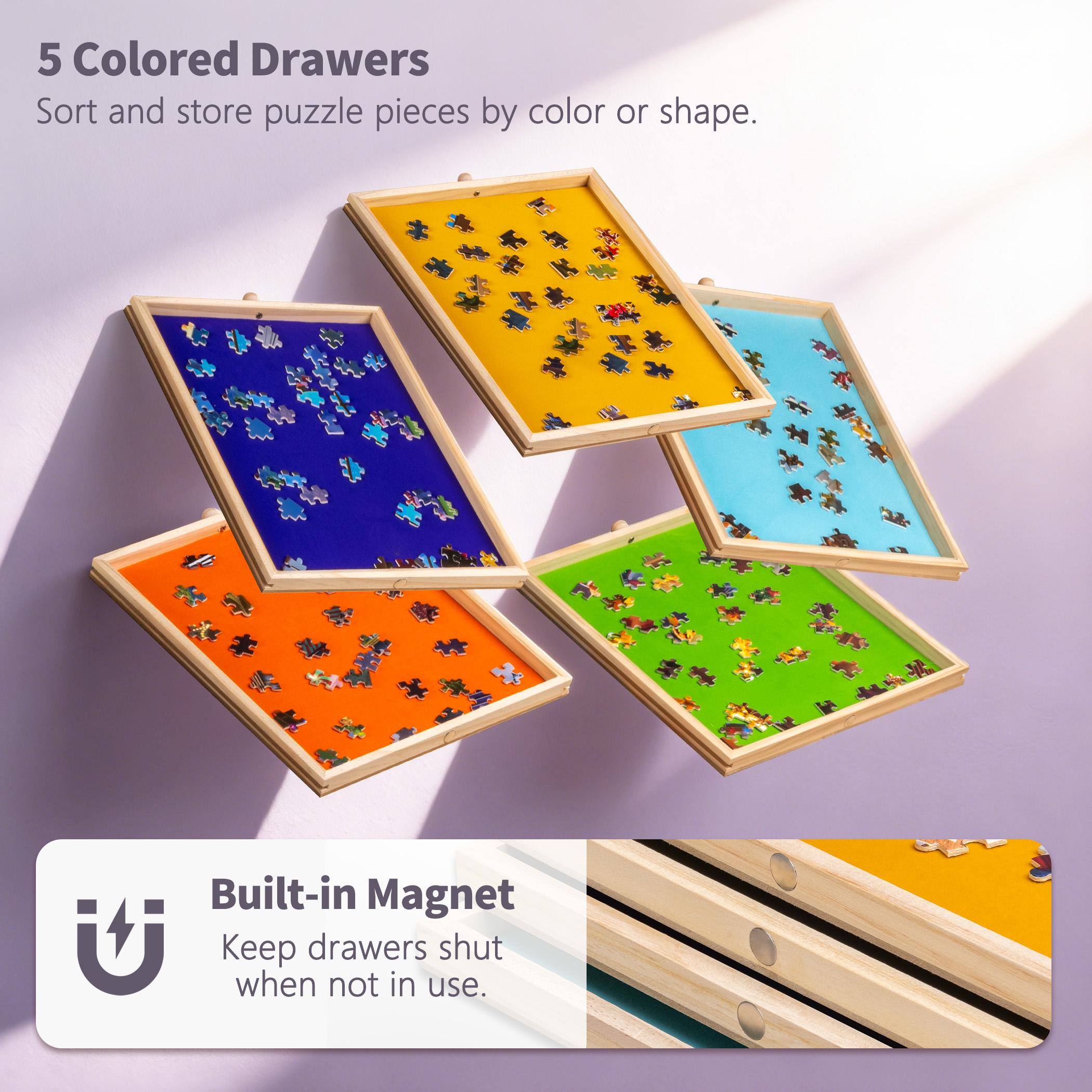 Becko US 1500 Piece Puzzle Table with 5 Drawers & Cover, Tilting Puzzle Board on Wheels with 3 Tilt Angles & Height Adjustments, with Cup Holder & Tray Puzzle Box Holder , for 1500 Pieces Puzzles